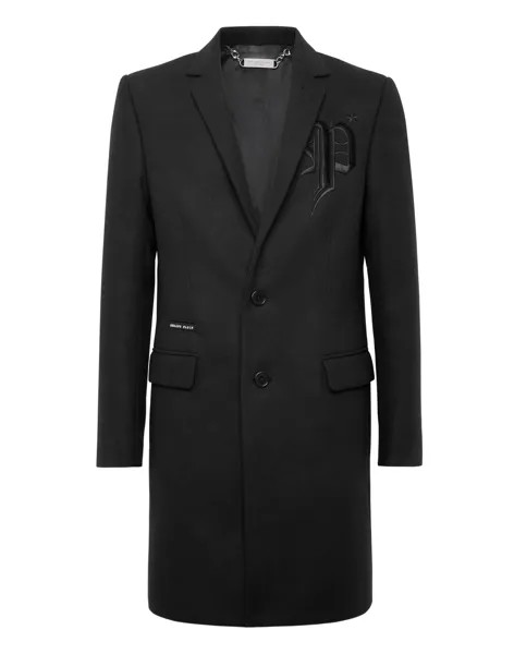 Пальто длинное «Готика П» Готический Плейн Philipp Plein, цвет Black / Black