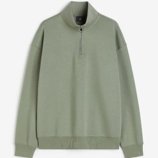 Свитшот H&M Relaxed Fit Half-zip, зеленый