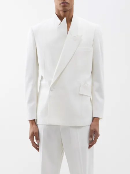 Двубортный шерстяной пиджак асимметричного кроя Alexander McQueen, белый