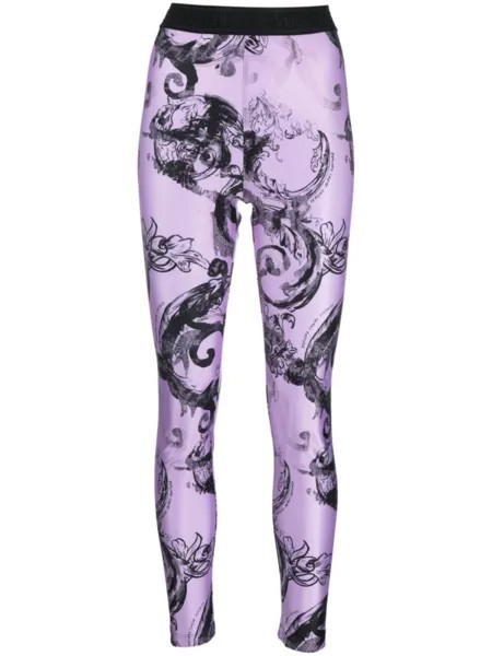 Versace Jeans Couture легинсы с графичным принтом и логотипом, фиолетовый