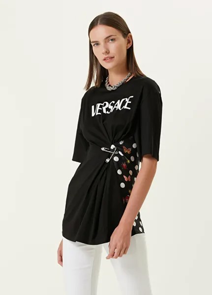 Черная футболка с круглым вырезом и логотипом garni Versace