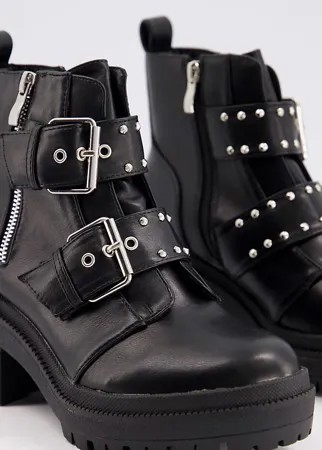 Черные ботинки на массивной подошве с пряжками RAID Wide Fit Saint-Черный цвет