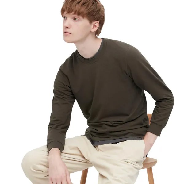 Лонгслив Uniqlo Heattech Extra Warm Cotton Heather, темно-коричневый