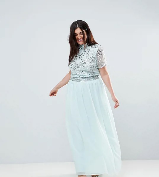Премиум-платье макси с декорированным топом Frock And Frill Plus-Синий