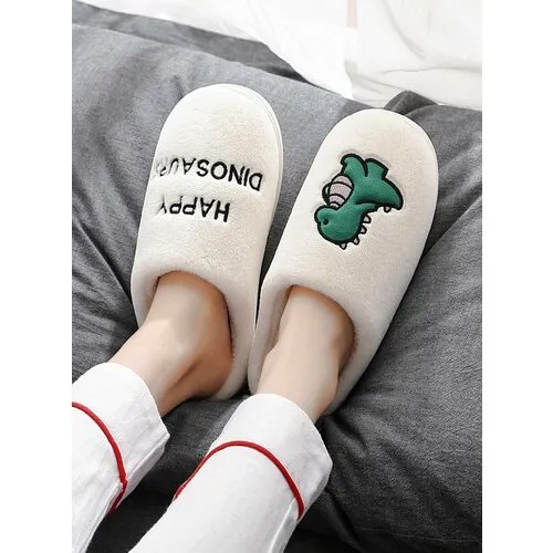 Тапочки HAPPY DINOSAUR, размер Рус. разм. 38-39/стопа 23,5см, молоко