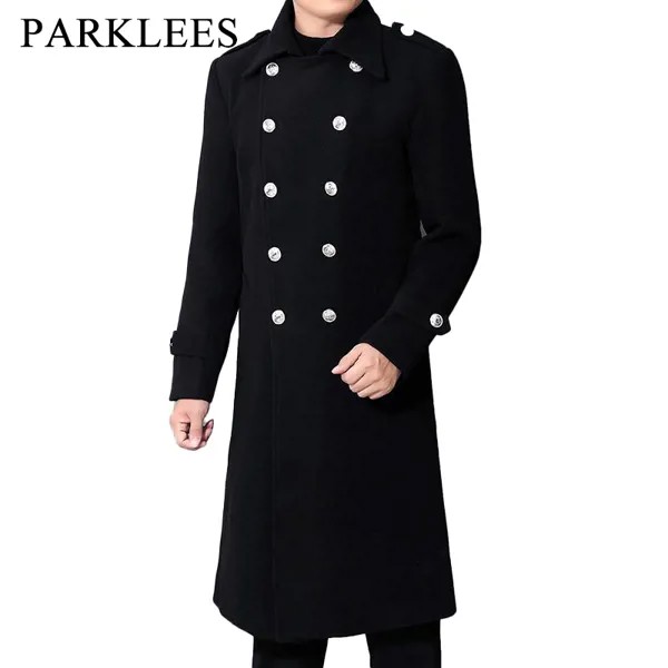 Parklees двубортное черное армейское пальто для мужчин 2022 зимнее Новое приталенное ветровка модное повседневное длинное пальто уличная одежда...