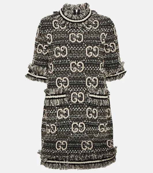 Мини-платье из твида и ламе с узором gg Gucci, черный