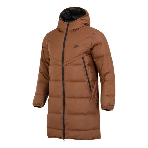 Пуховик Nike hooded puffer long, коричневый