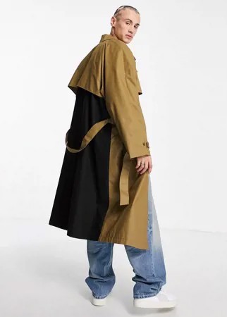 Тренч в стиле extreme oversized с контрастной вставкой на спине ASOS DESIGN-Светло-бежевый цвет