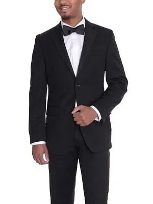 Мужской классический однотонный черный костюм-смокинг из 100% шерсти с двумя пуговицами