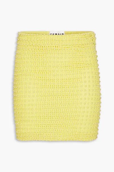 Хлопковая мини-юбка-карандаш открытой вязки, украшенная бисером Remain Birger Christensen, желтый