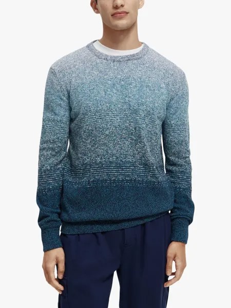 Меланжевый джемпер с круглым вырезом в градиентную полоску Scotch & Soda, синий