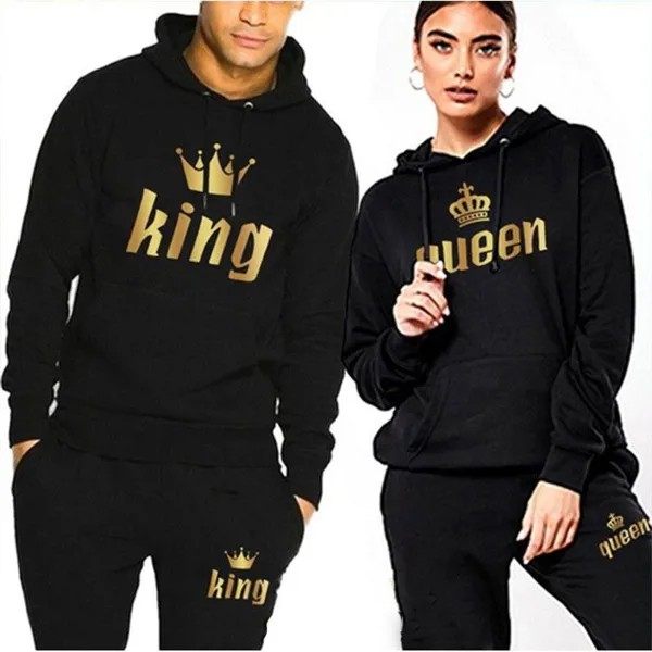 Влюбленные одежда Мужские и женские King Queen Спортивные костюмы Толстовки и брюки Унисекс Одежда Оверсайз Толстовки Костюмы