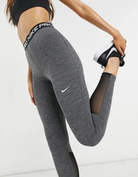 Серые меланжевые леггинсы длиной «семь восьмых» с высокой талией Nike Pro Training 365-Черный цвет