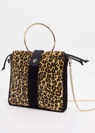 Кожаная сумка на плечо с леопардовым принтом и металлической ручкой Urbancode-Черный