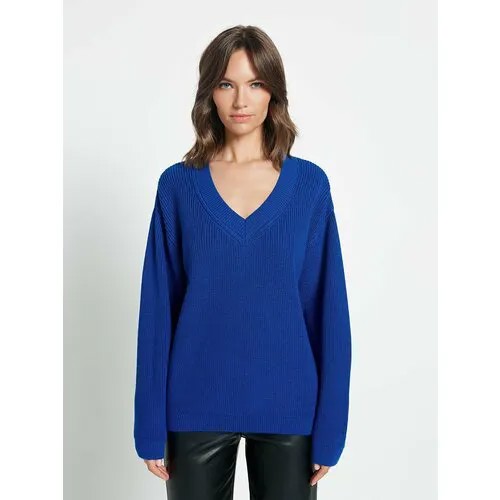 Пуловер ELEGANZZA, шерсть, длинный рукав, оверсайз, удлиненный, размер M, синий