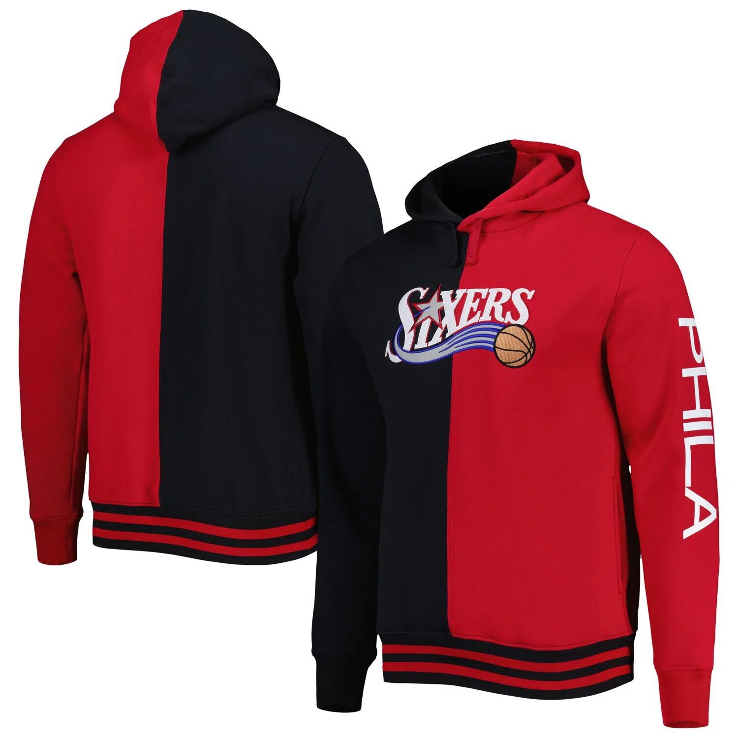 Мужской черный/красный пуловер с капюшоном Mitchell & Ness Philadelphia 76ers Big & Tall Hardwood Classics