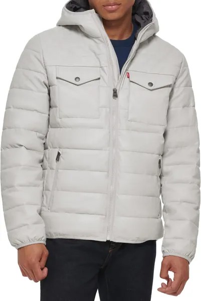 Толстовка Quilted Faux Leather Two-Pocket Hoodie Levi's, цвет Ice
