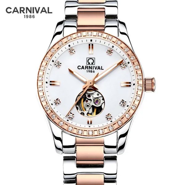 2022 CARNIVAL Брендовые женские автоматические часы для женщин, модные роскошные водонепроницаемые светящиеся механические наручные часы с отверстиями, женские часы