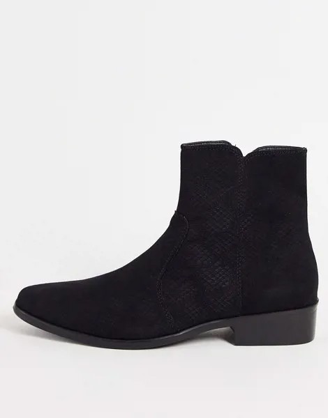 Черные ботинки в стиле вестерн со змеиным принтом Topman Brave-Черный