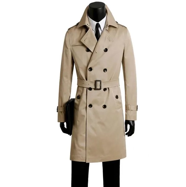 Мужской Тренч, пальто цвета хаки, мужское длинное пальто, Мужская двубортная одежда, приталенное пальто с длинным рукавом, весна-осень, новы...