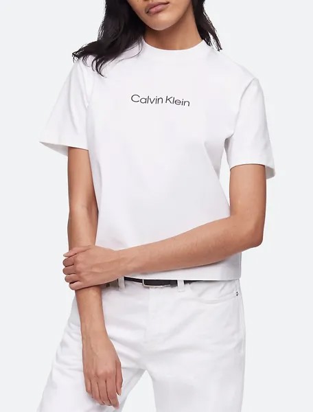 Стандартная футболка свободного кроя с круглым вырезом и логотипом Calvin Klein, белый