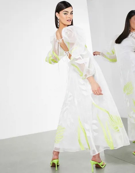 Белое платье миди из органзы с вышитой аппликацией ASOS EDITION-Белый