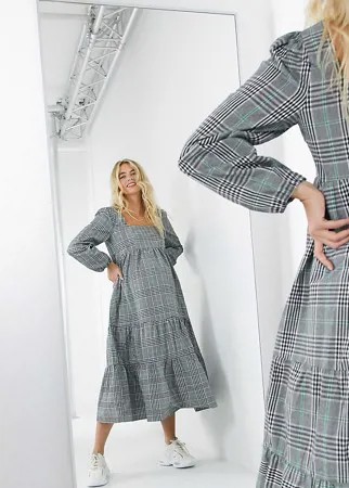 Свободное серое платье макси в клетку Missguided Maternity-Мульти