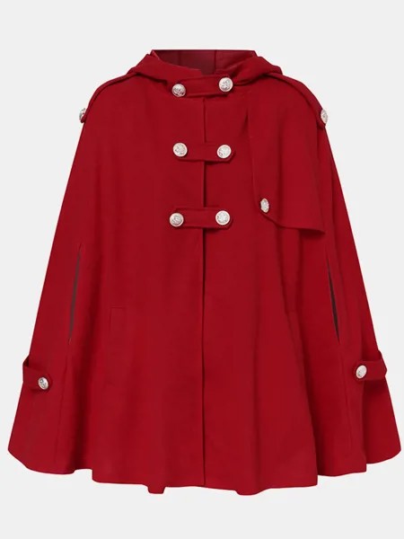 Повседневное пальто-накидка с однотонным карманом на пуговицах и длинным рукавом для Женское
