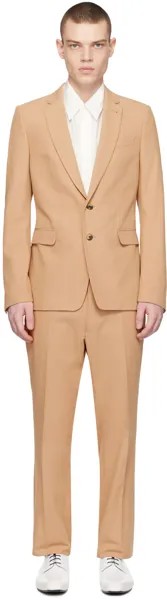 Светло-коричневый костюм с заостренными лацканами Dries Van Noten