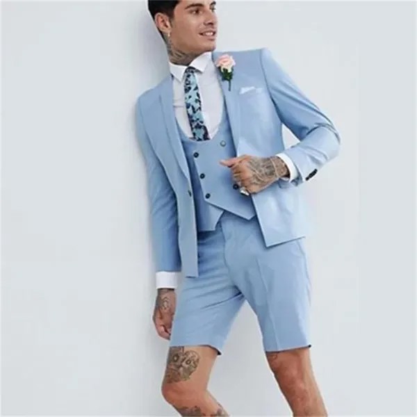 Новинка лета 2021, небесно-голубой мужской костюм, свадебный смокинг, шаль с лацканами для жениха, Лучший мужской костюм для выпускного вечера...