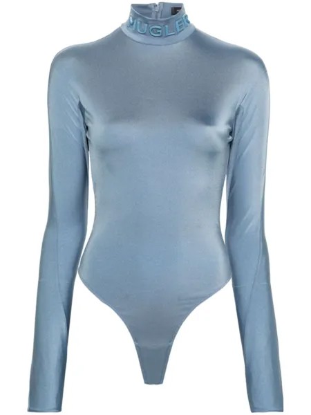 Mugler атласное боди с логотипом, синий