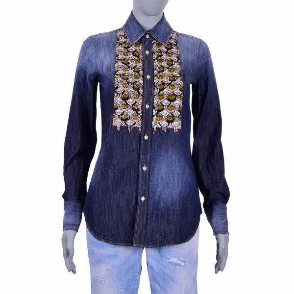 DSQUARED2 DSQUARED Western Джинсовая рубашка Блузка из тюля с вышивкой Синий 07206