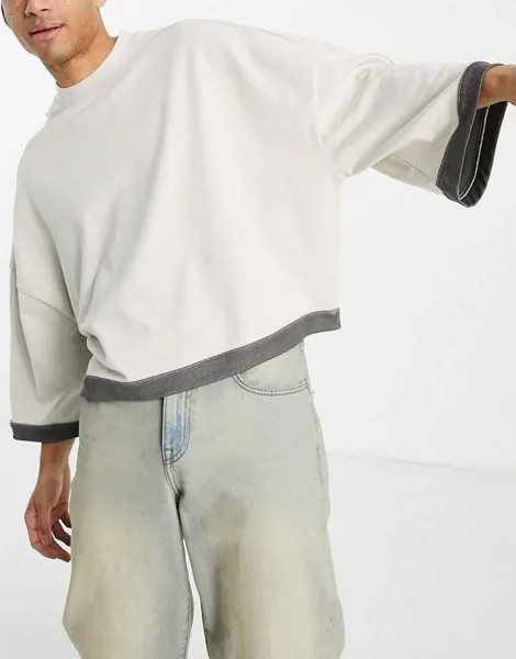 Плотный укороченный лонгслив в стиле extreme oversized бежевого цвета ASOS DESIGN-Зеленый цвет