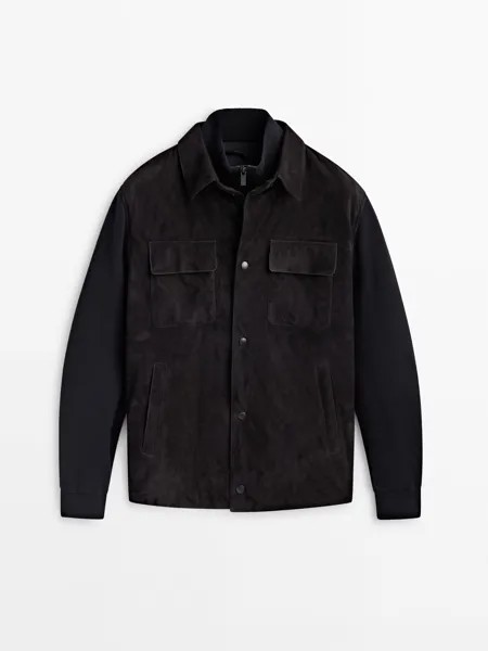 Куртка Massimo Dutti Contrast Suede And Knit, темно-синий
