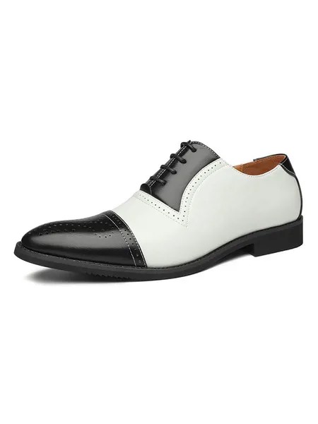 Milanoo Men's Cap Toe Brogue Oxfords Dress Shoes White