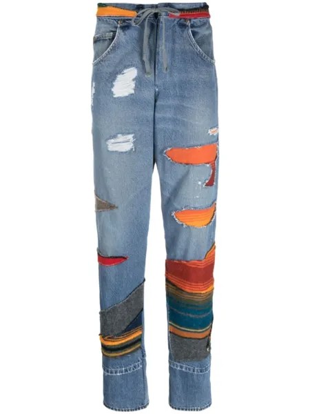 Greg Lauren зауженные джинсы в технике пэчворк, синий