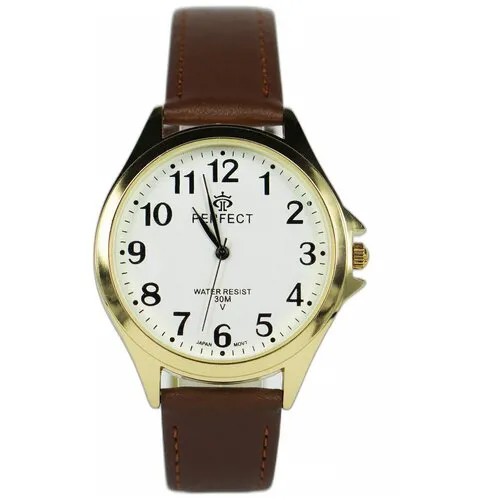 Perfect часы наручные, мужские, кварцевые, на батарейке, кожаный ремень, японский механизм GX017-412-6