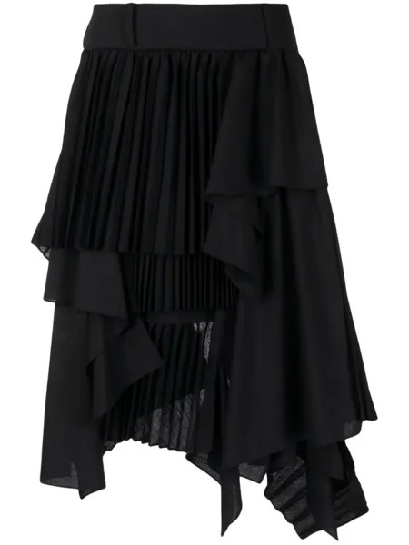 Sacai плиссированная юбка асимметричного кроя, черный