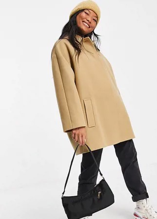 Бежевое oversized-пальто в мужском стиле ASOS DESIGN Petite-Коричневый цвет