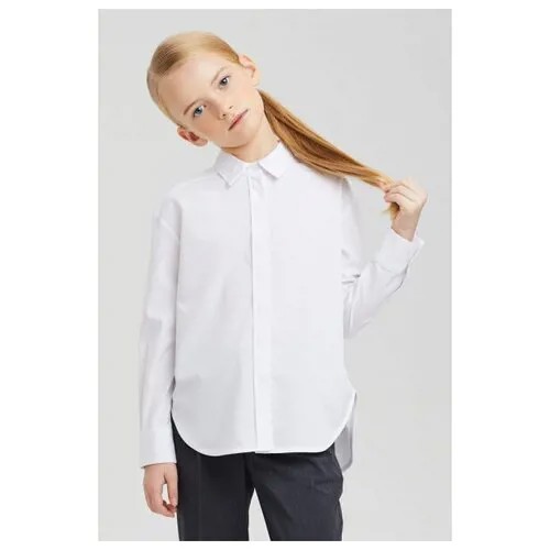 Рубашка из белого бамбука с разрезами по бокам, Silver Spoon School, SSFSG-029-23021-230, Размер 134, Цвет Белый