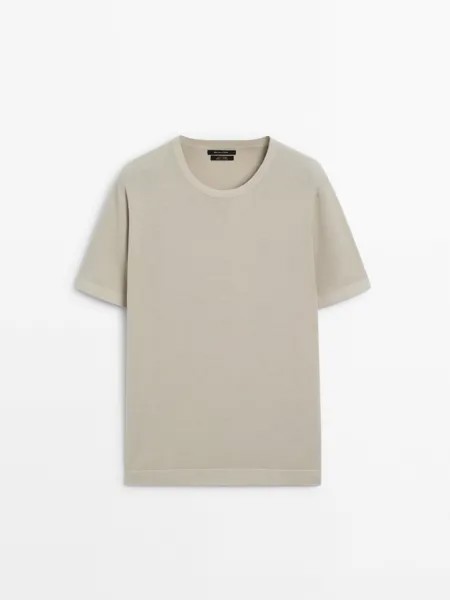 Трикотажная футболка с короткими рукавами из 100% хлопка Massimo Dutti, бежевый