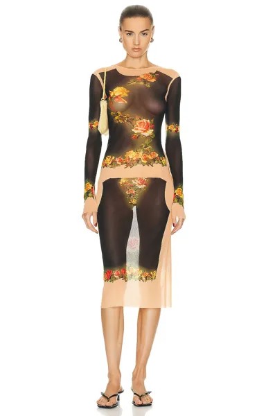 Платье Jean Paul Gaultier Printed Fleurs Petit Grand, цвет Beige & Black