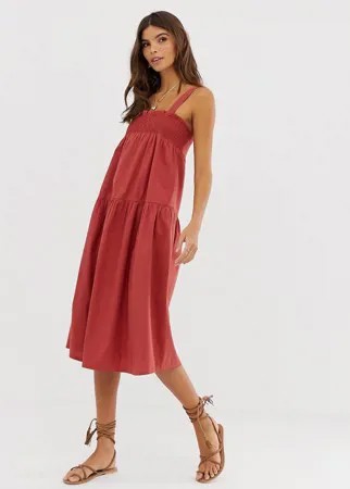 Хлопковый сарафан-трапеция миди ASOS DESIGN-Красный