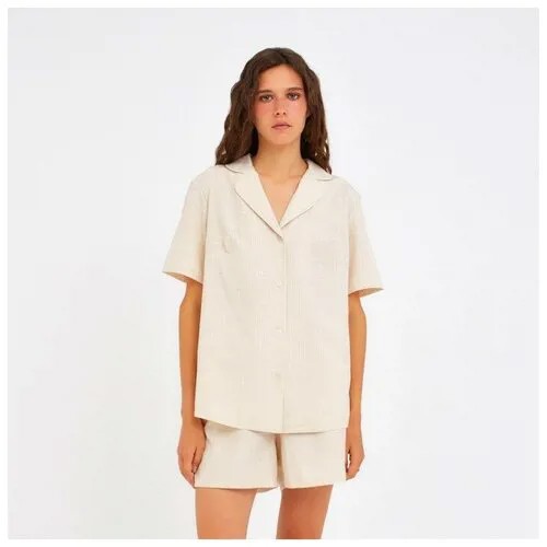 Пижама женская (рубашка, шорты) MINAKU: Home collection цвет бежевый, размер 50