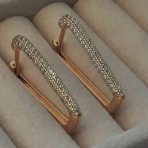 Серьги пусеты , циркон, искусственный камень, золотой