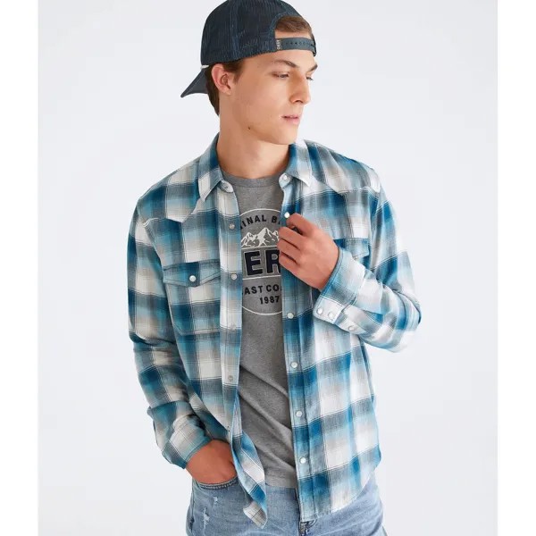 Рубашка Aeropostale Long Sleeve Plaid Western, синий