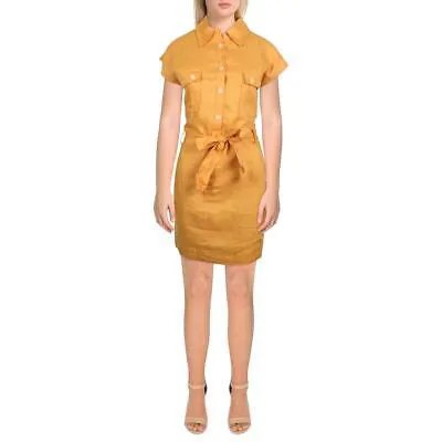 Женское оранжевое льняное мини-платье-рубашка MNG 8 BHFO 6598