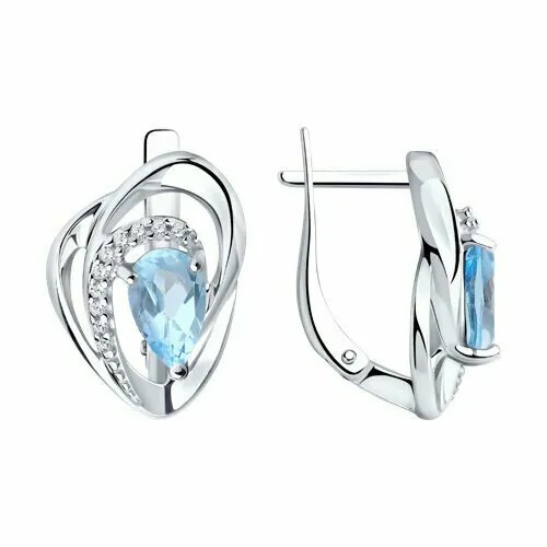 Серьги Diamond Prime, серебро, 925 проба, родирование, фианит, топаз, голубой