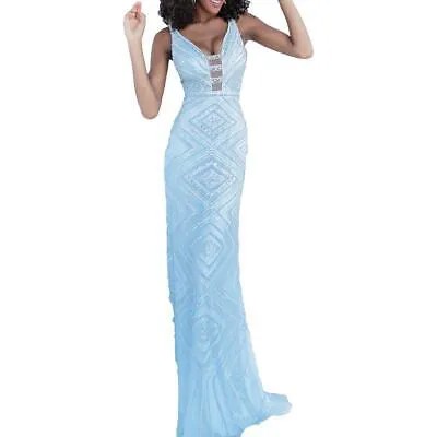 Голубое вечернее платье для выпускного бала Jovani с бисером 0 BHFO 6534